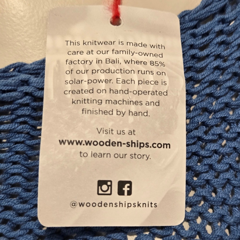 Wooden Ships Women S/M USA Sweater chunky Loose Knit Blue Patriotic Pullover NEW - Picture 4 of 9